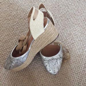 Silver espadrille wedges